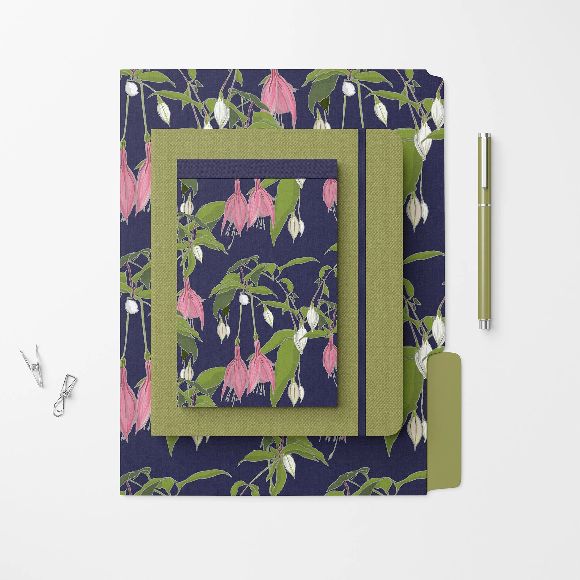 Hand drawn seamless fuchsia flowers on blue