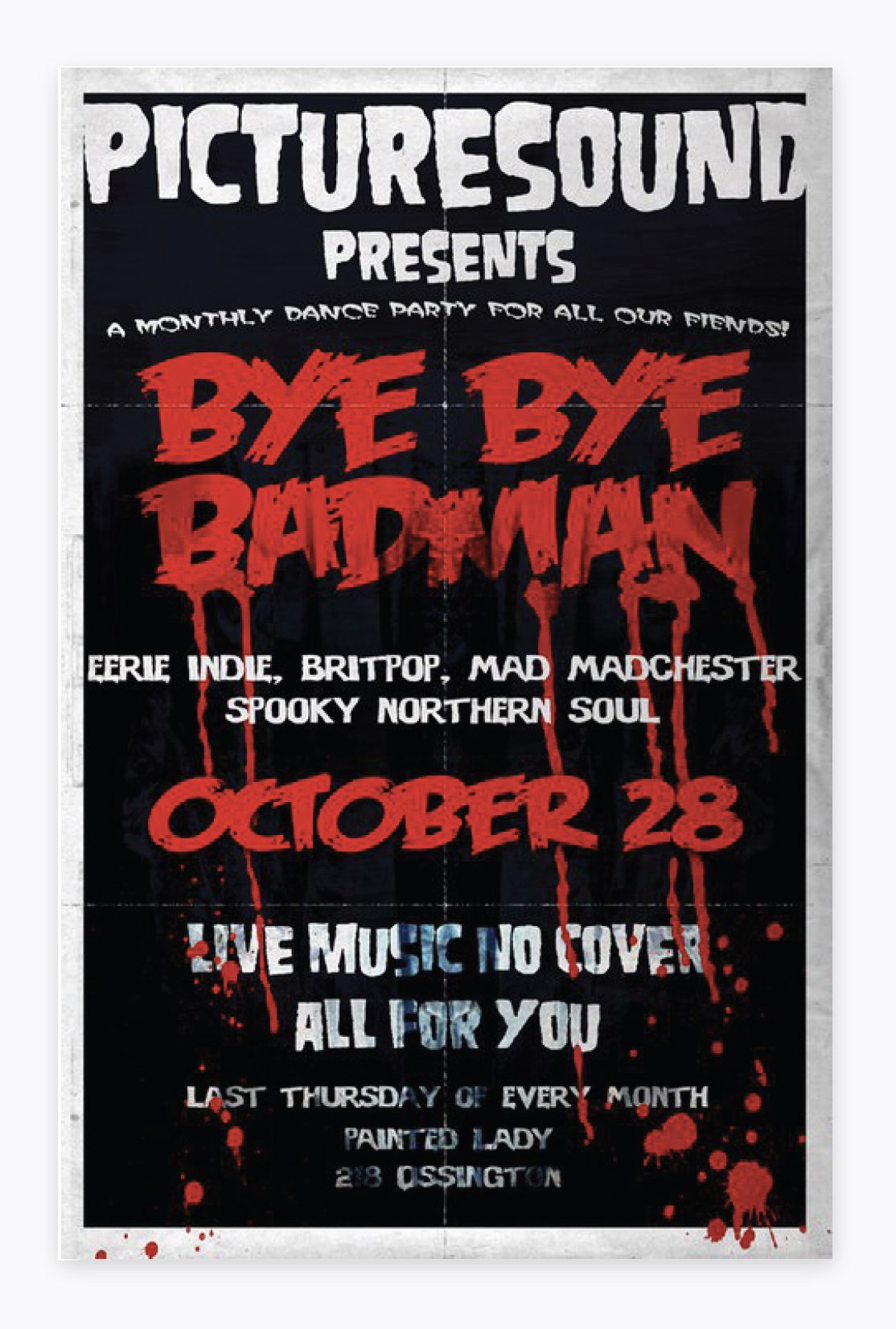 Gig poster in the style of old horror movie posters