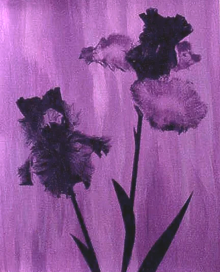 Sold - Purple Irises, 32 x 40 inches, Acrylic and Silkscreen on Museum Board.