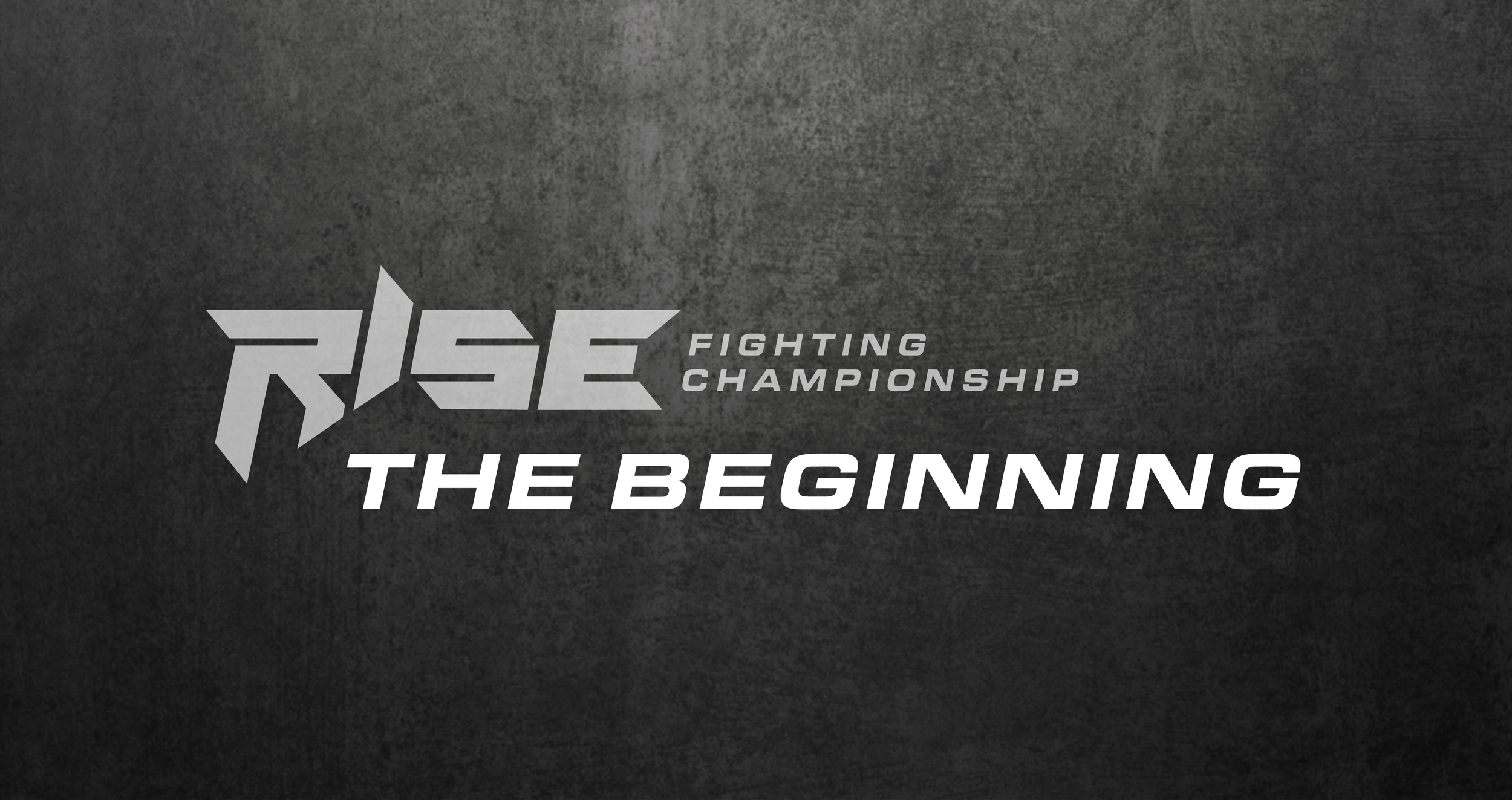 Logo for RISE Fighting Championship with the words "The Beginning" on a dark textured background.