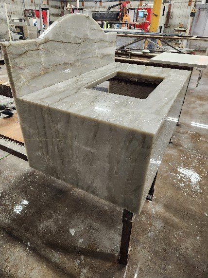 Taj Mahal Quartzite Vanity with Mitred edges