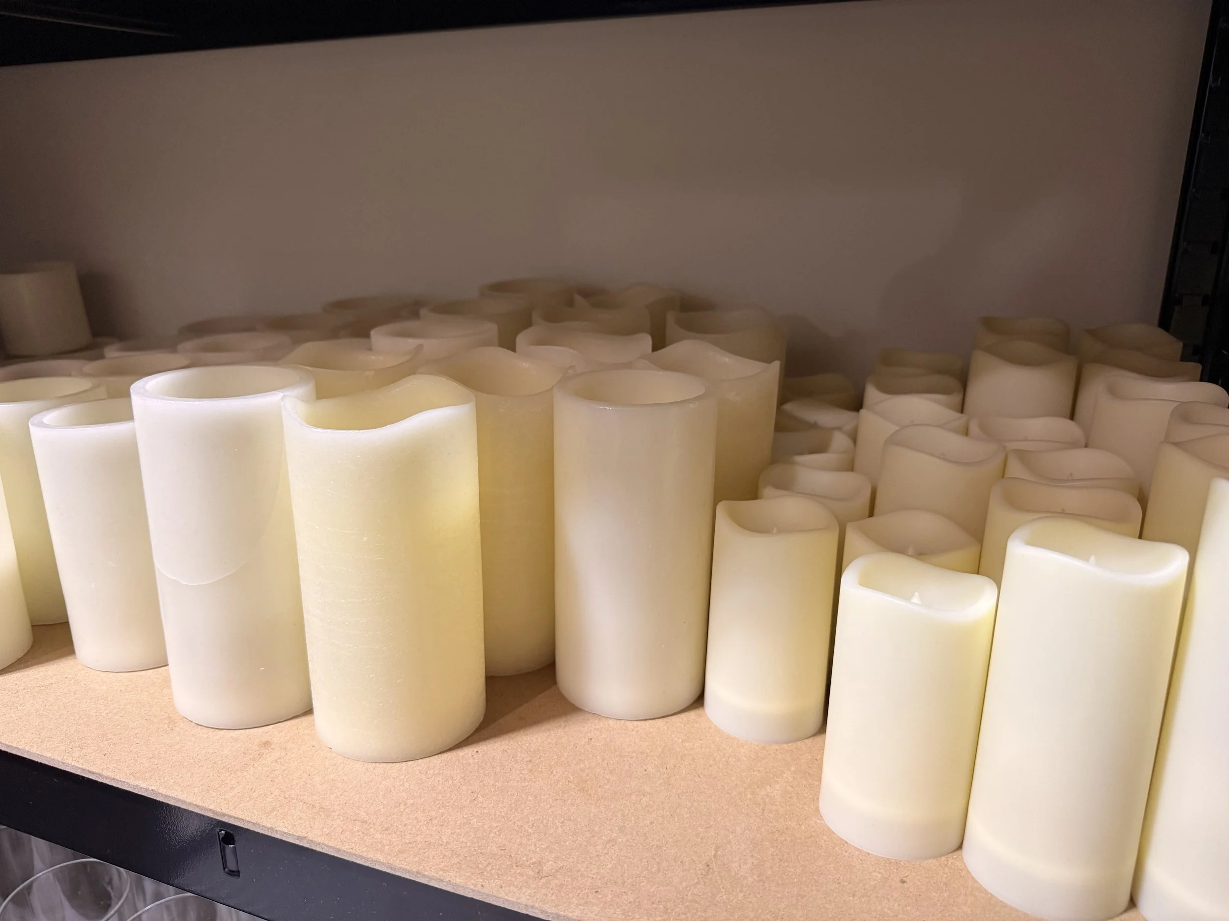 Pillar flameless candles (100 of various sizes)