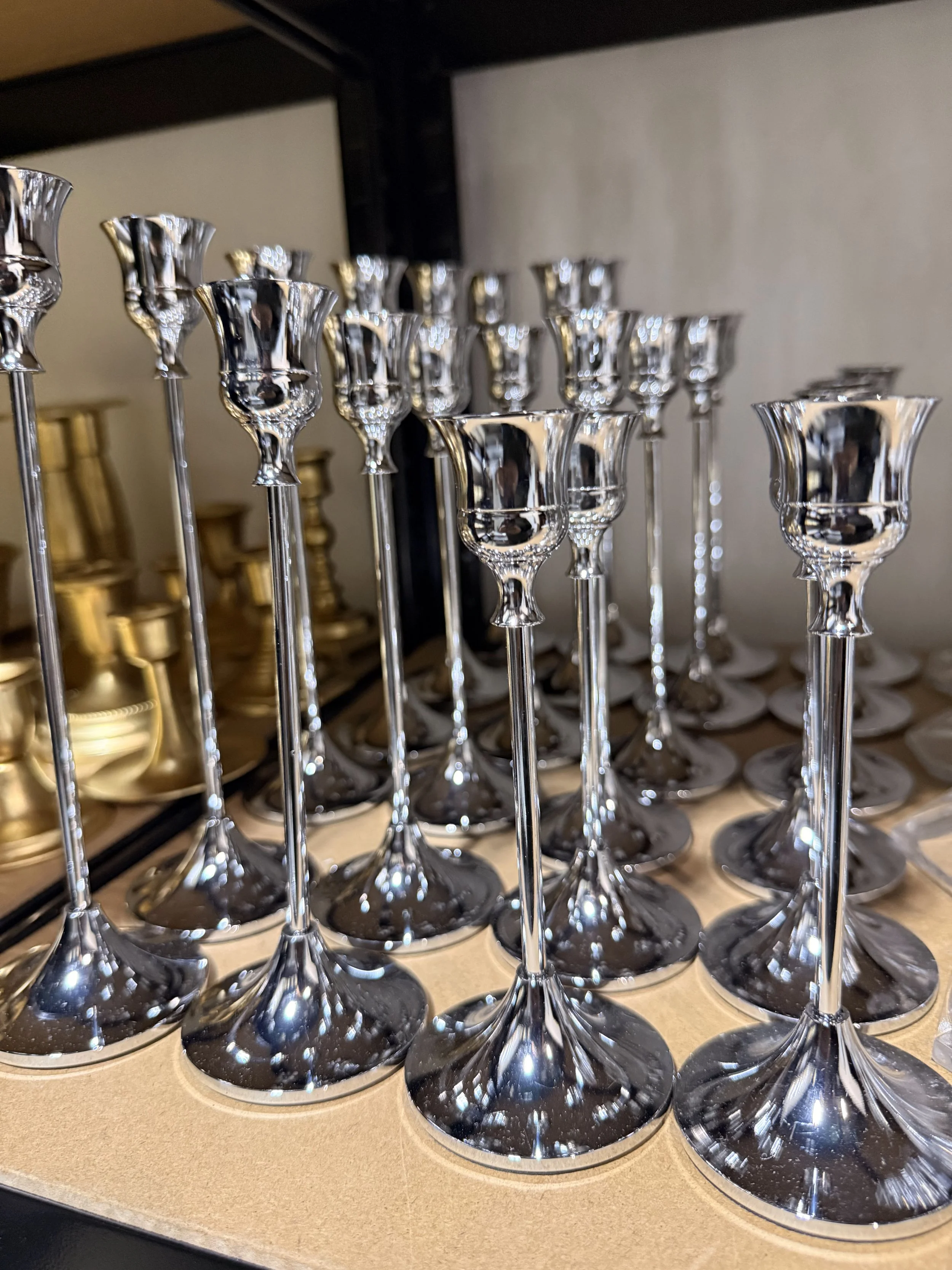 Silver taper candle holders (Various sizes 4"-9") (24 total)