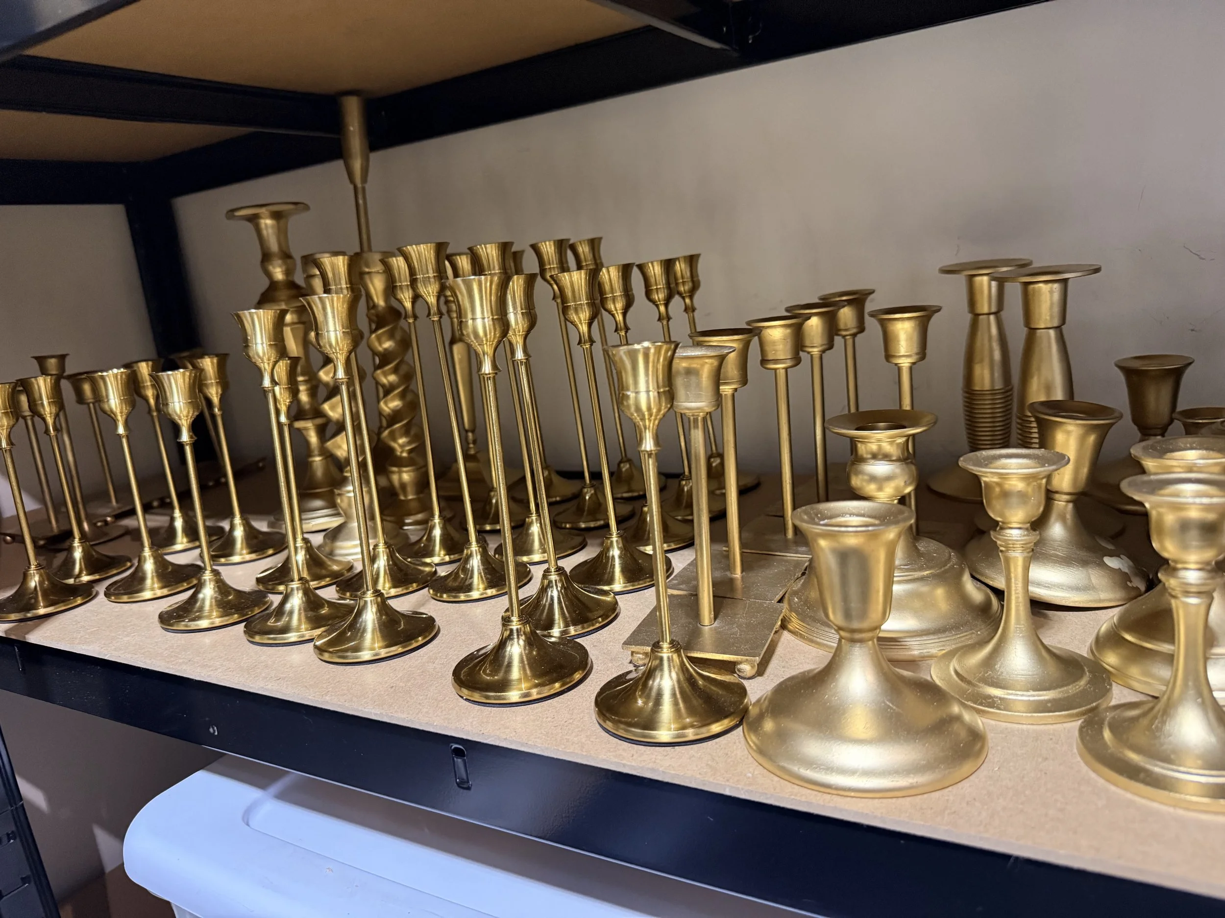 Gold Taper candle holders (various sizes from 3" - 9"  (56 total)