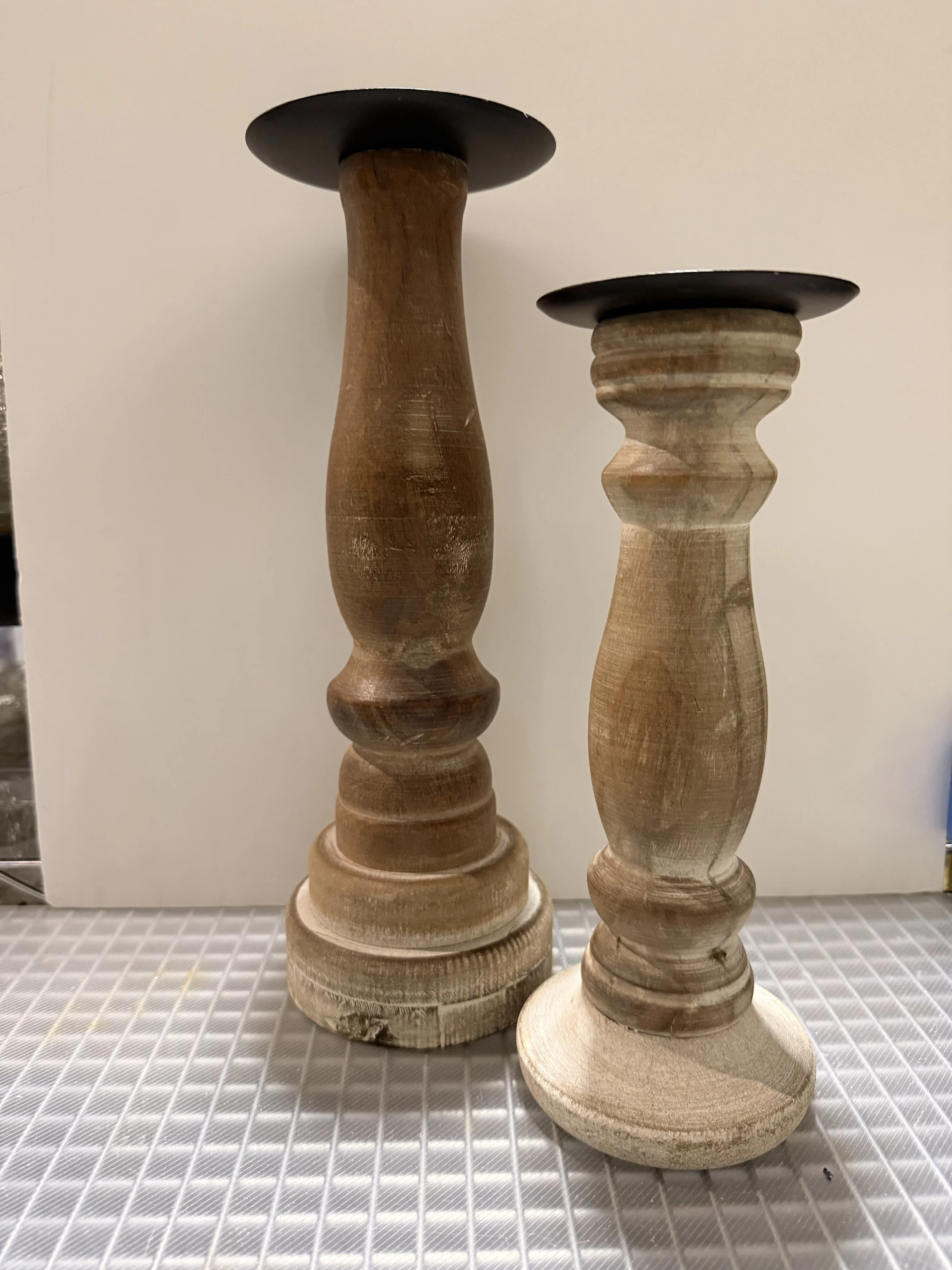 Wood pillar candle holders  11 and 13"  (12 tall, 6 short)
