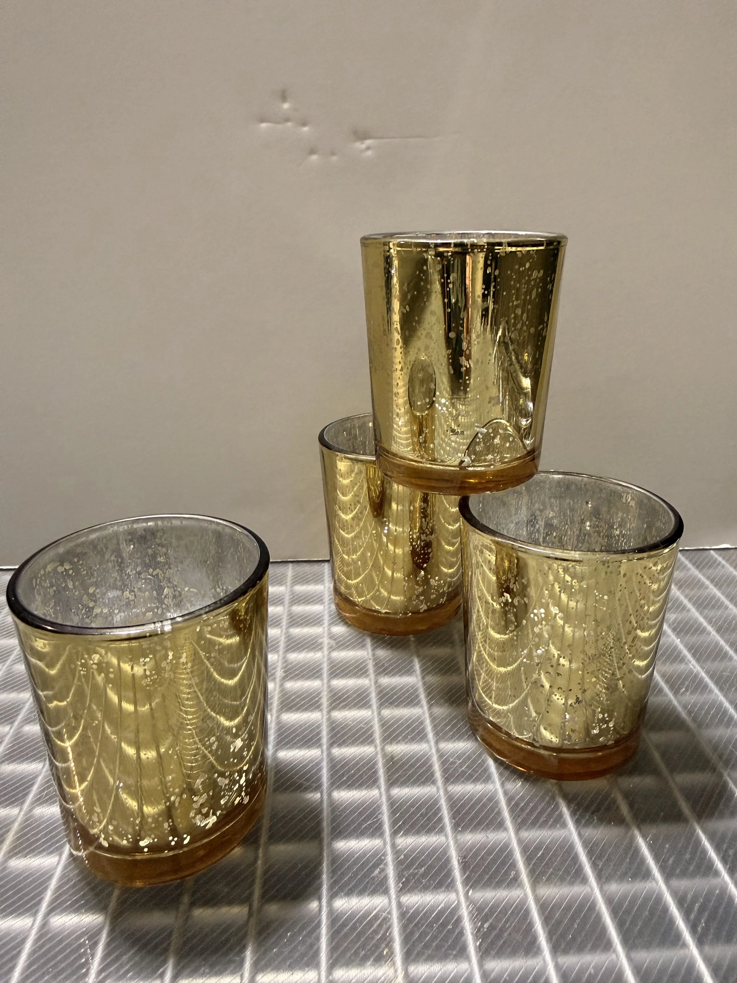 Gold (2 styles) votive holders (70 regular, 12 bowl style)