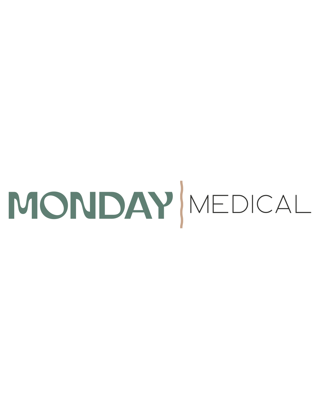 Logo with the text 'Monday' in large green letters, a vertical beige line, and the words 'Medical' in smaller black letters.