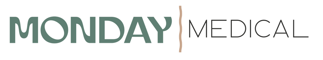 Logo with the words "Monday Medical" separated by a vertical curly brace
