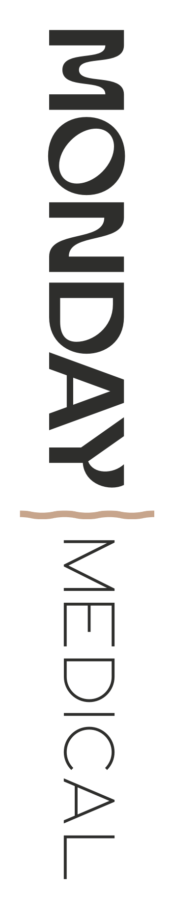 Vertical black banner with the text 'SOUNDWAY MEDICAL' in large, gray letters, and a beige wavy line across the middle.