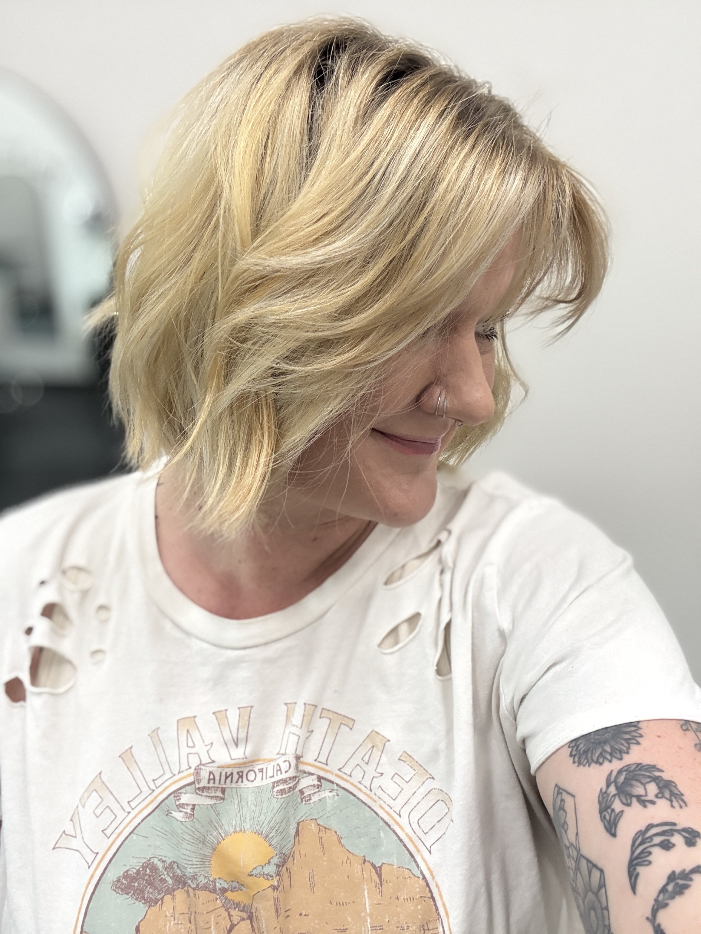 Blonde chin length bob