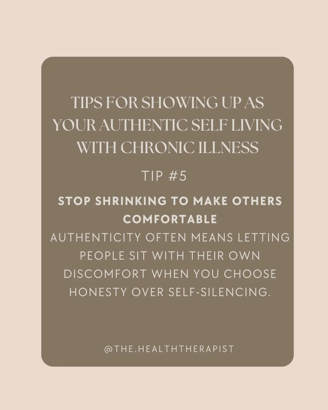You are not &ldquo;too much.&rdquo;
Your boundaries aren&rsquo;t inconvenient.
Your symptoms aren&rsquo;t a burden.
Showing up authentically means letting others hold their own discomfort while you hold your truth. 💛

#chronicillness #thehealththera