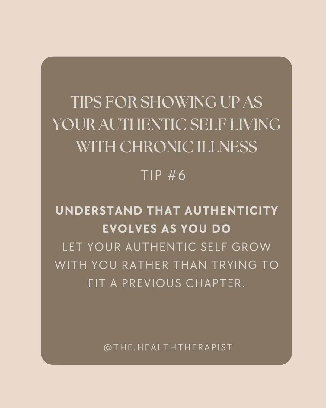 Your authentic self isn&rsquo;t a fixed destination.
As your body, limits, and life change, you change too.
Give yourself permission to grow, shed old expectations, and show up as the person you&rsquo;re becoming. 💛

#chronicillness #thehealththerap