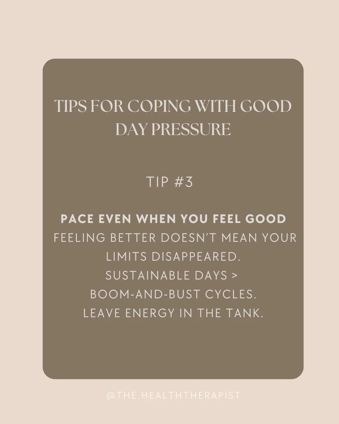 One of the hardest parts of pacing?

Doing it on the days you feel good.

When your energy is higher, it&rsquo;s so tempting to stretch your limits&mdash;
to move faster, do more, finally catch up.

But those are often the days that quietly set up th