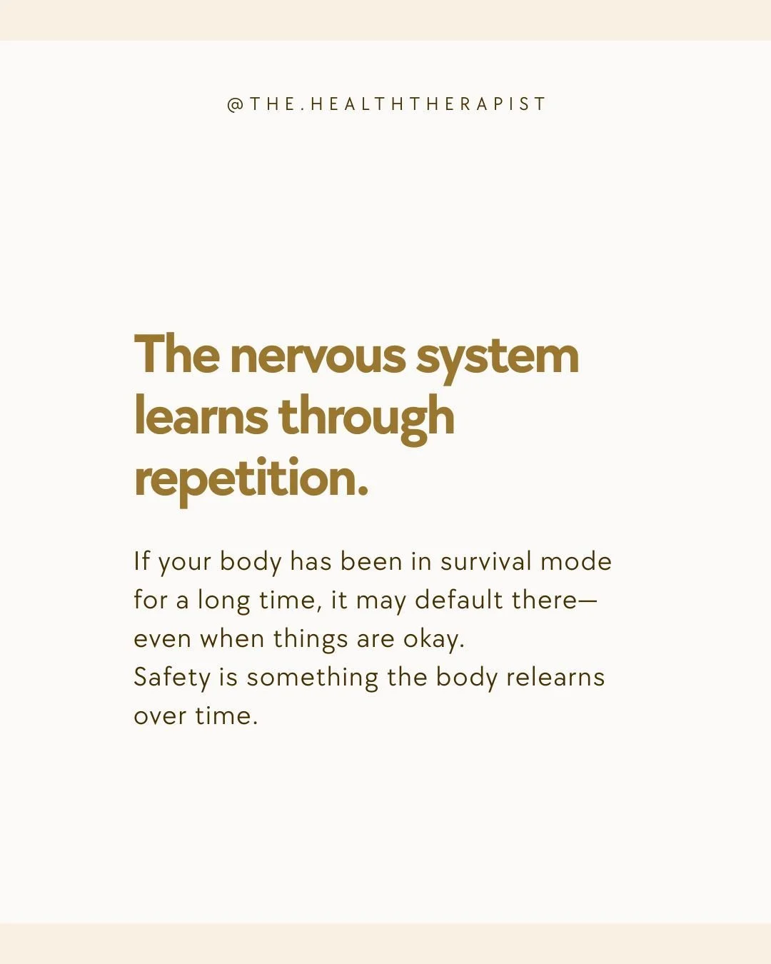 If your body has been in survival mode for a long time,
it may default there&mdash;
even when things are okay.

Safety is something the body relearns over time.

#chronicillness #chronicpain #nervoussystem #nervoussystemregulation #mindbodyconnection