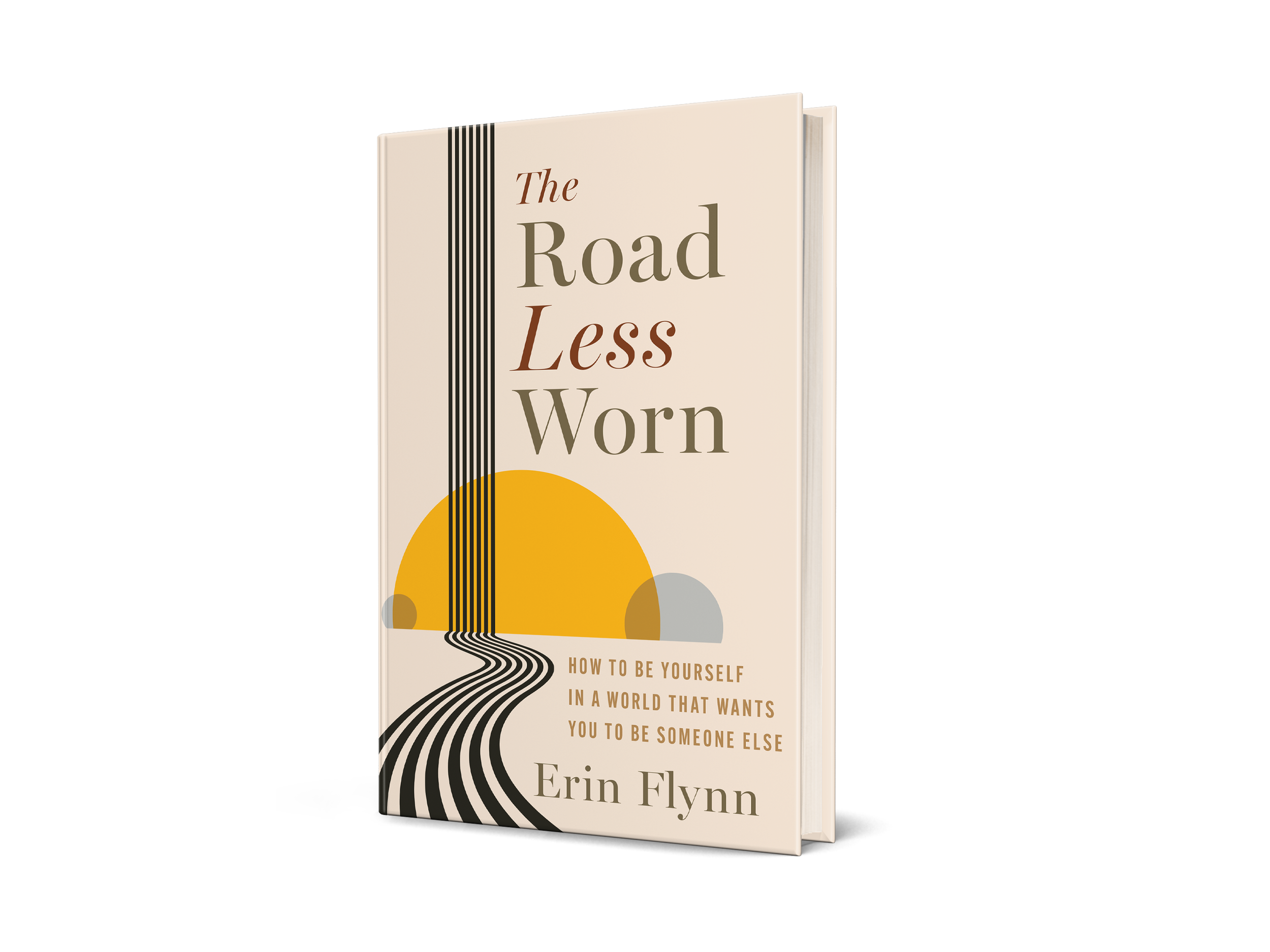Book titled 'The Road Less Worn' by Erin Flynn with abstract road and sunset design on the cover.