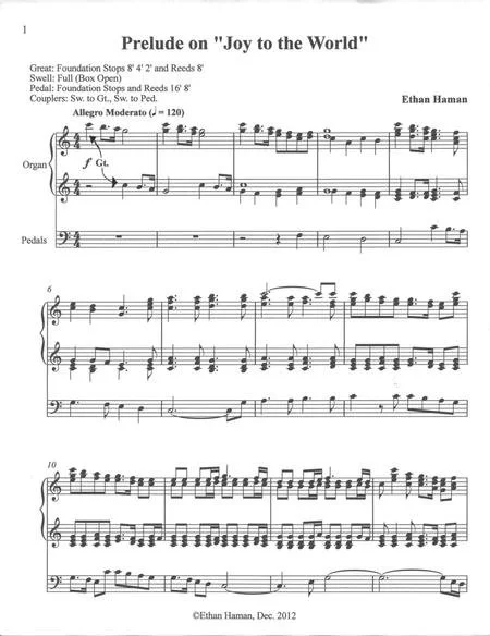 Prelude on "Joy to the World" is based on the famous jubilant Christmas carol "Joy to the World". Throughout the piece, the celebratory melody is weaved through a majestic canon exposition, followed by a soft and reflective section, ending with a glo