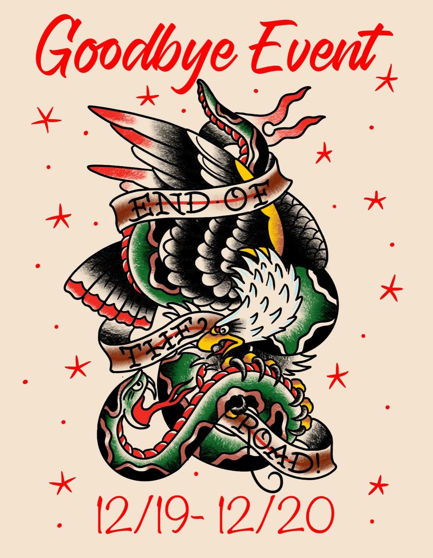 It's time to bid farewell to the shop! Join us on December 19 and 20 for a special weekend of discounted flash and line drawings as a token of gratitude for your support over the years. We're grateful for your loyalty and want to share some holiday j