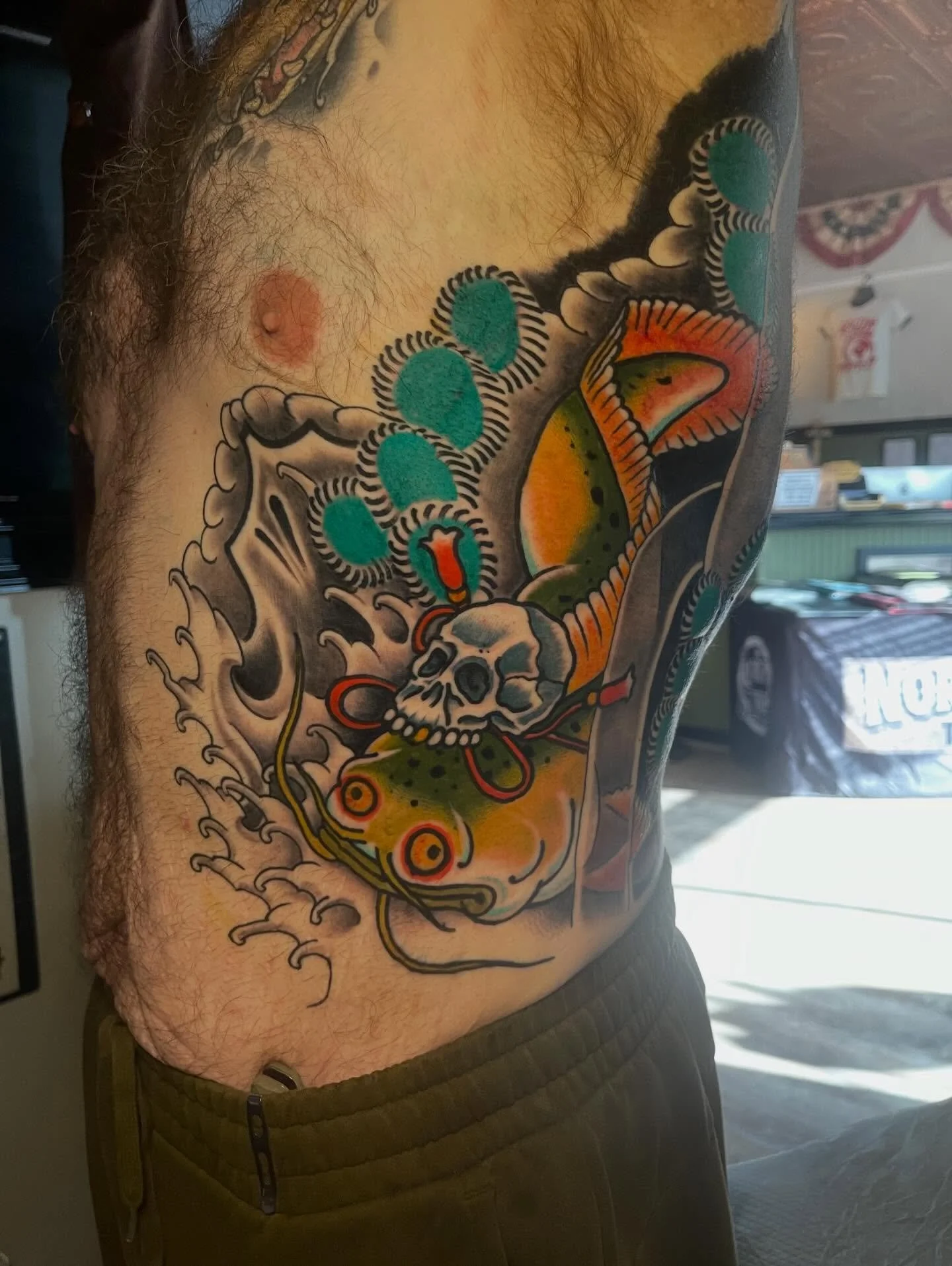 Namazu piece finished today on a good friend and collector. Chipping away at his body suit little by little.