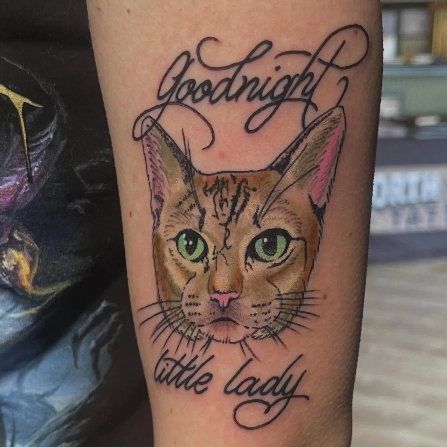 Had the pleasure of memorializing this sweet cat on a solid client. Always taking appointments and walk ins, your ideas or mine.