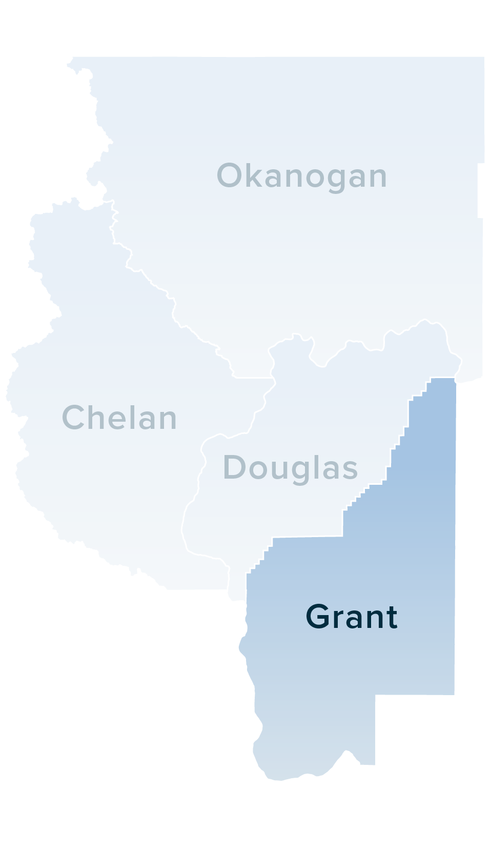 A region map, showing the Grant County highlighted with the other counties in lower opacity.