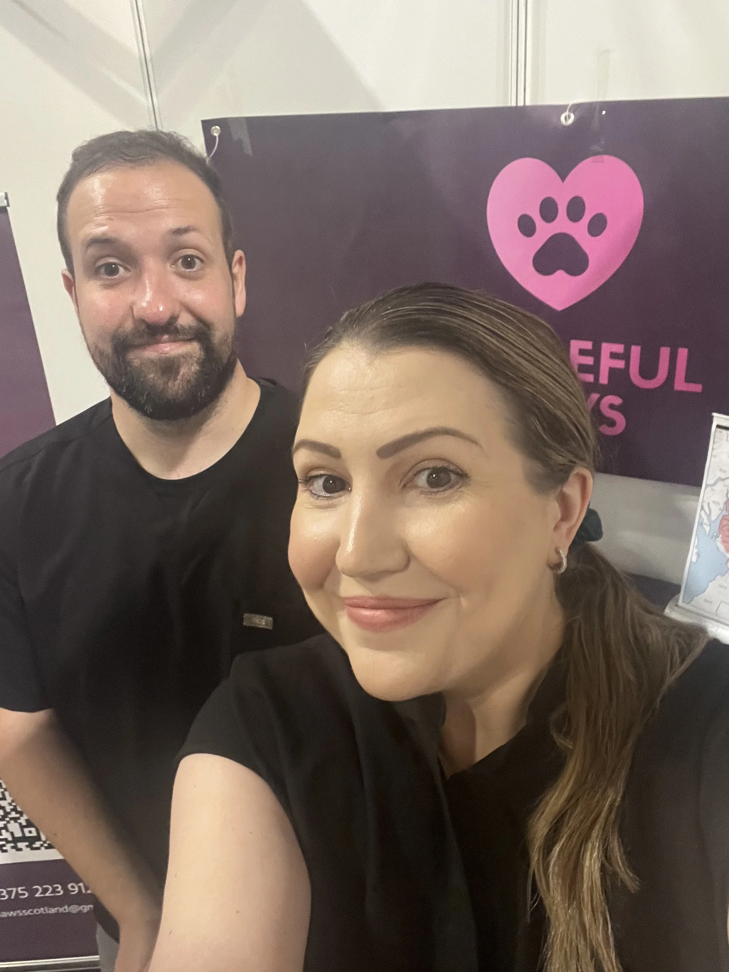 Tom and Laurie taking a selfie at their stall at the recent 'Dog Lover's Show' in Glasgow