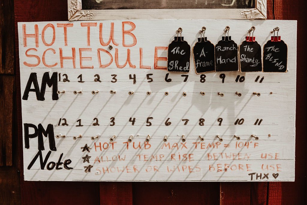 Hot Tub Schedule Sign Up at The Hohnstead Glamping Cabins Resort in Bonner Montana