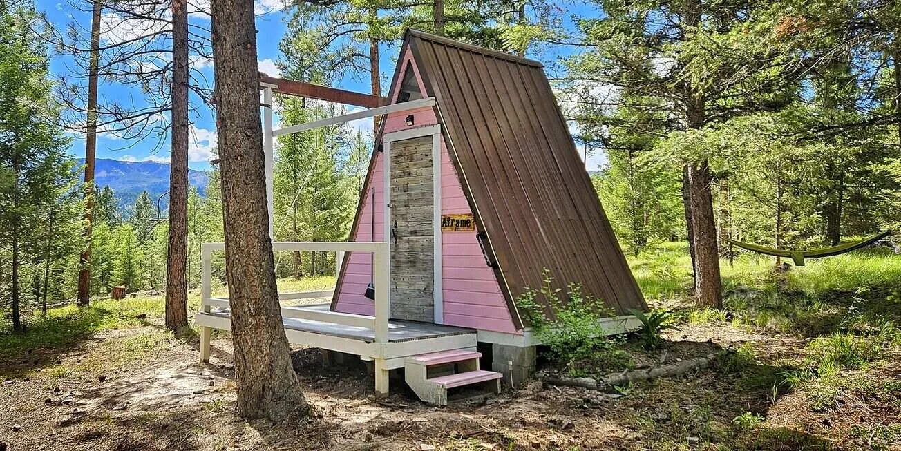 A-frame Cabin with a stargazing wall at The Hohnstead Glamping Cabins near Missoula Montana
