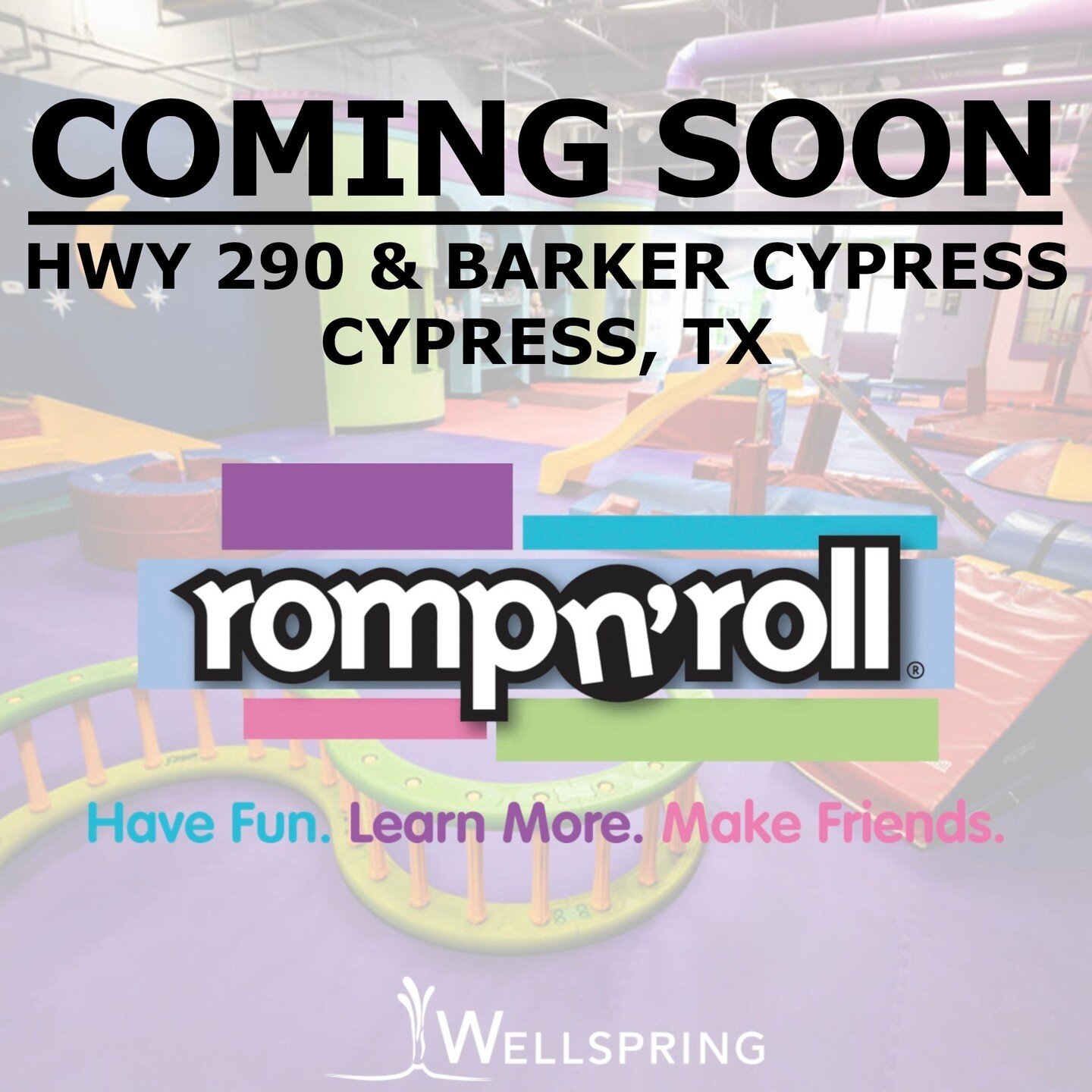 Early childhood education should be fun, interactive, and safe - which is everything you&rsquo;ll find at Romp N&rsquo; Roll! Wellspring Commercial Real Estate is pleased to announce a great new activity space for kids in Cypress at Hwy 290 &amp; Bar