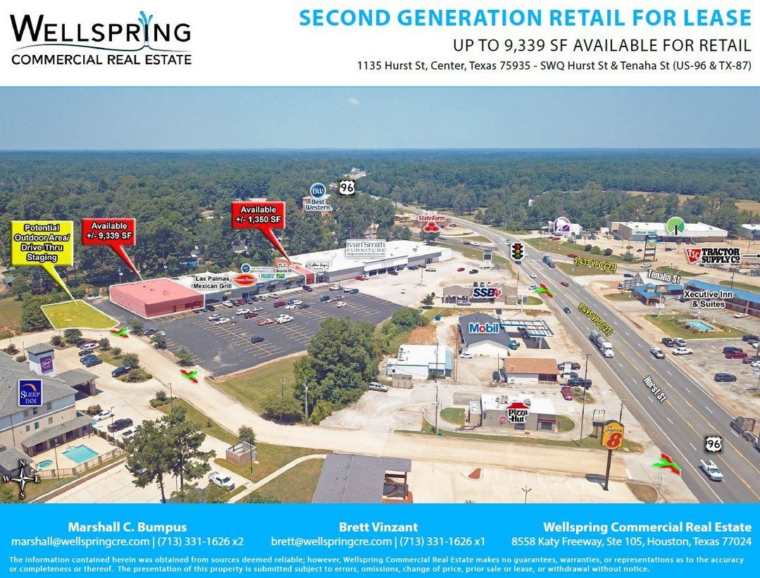 ‼️SPACE AVAILABLE‼️

Small town, BIG opportunities! Now leasing Lumberjack Shopping Center in Center, Texas. 

&bull; Lumberjack Shopping Center - Center, TX
&bull; Hurst St &amp; Tenaha St
&bull; 1,350 SF (Ste 150) up to 9,339 SF Available (Ste 700;