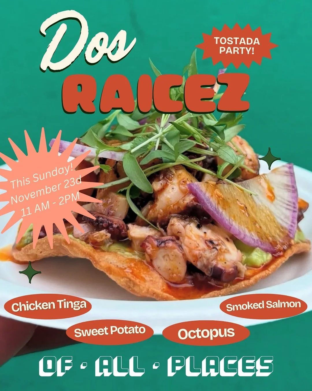 Surprise! We&rsquo;re doing back to back pop-ups this weekend! Don&rsquo;t forget to stop by tomorrow for @mothertongue.cafebar. And then, come back on Sunday for a puro pinche tostada party with @dosraicez. Your weekend plans are all set, homies! 🥳