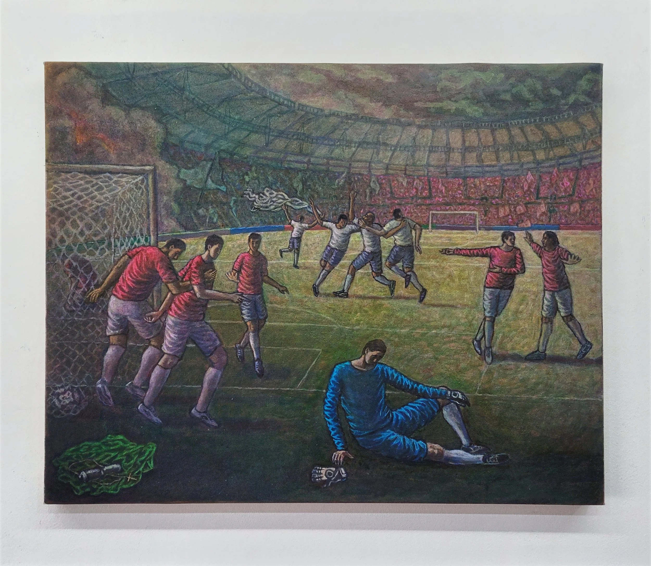 A Angústia do Goleiro na Hora do Gol, 2026. acrílica sobre tela — 76 x 60 cm