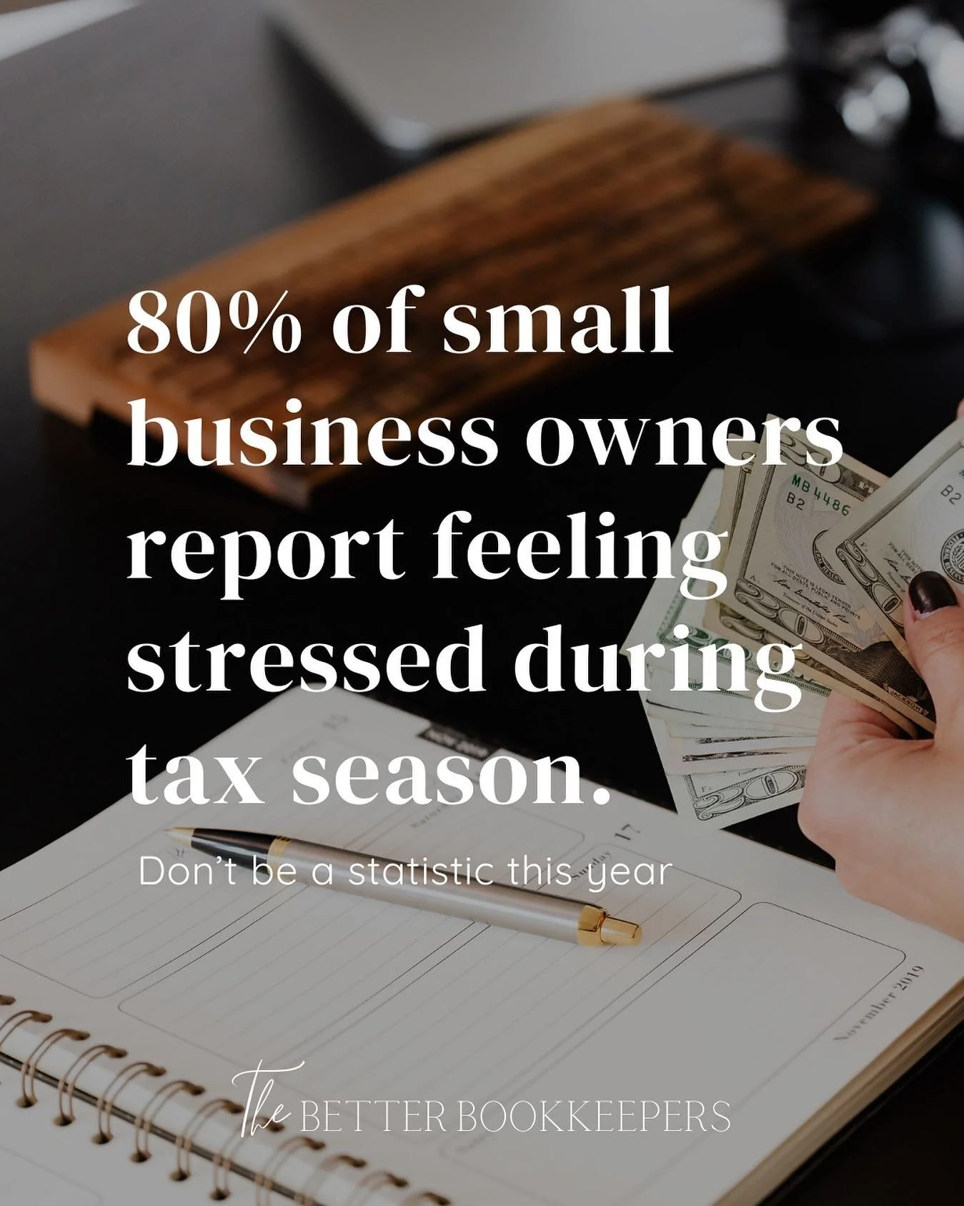 The secret to a stress free tax season is...

NOT procrastinating to finish your bookkeeping. Keep your records up to date by investing a little time each month. 

Feel like you can&rsquo;t spare the time? Let us do it for you. 

Here's to a stress f