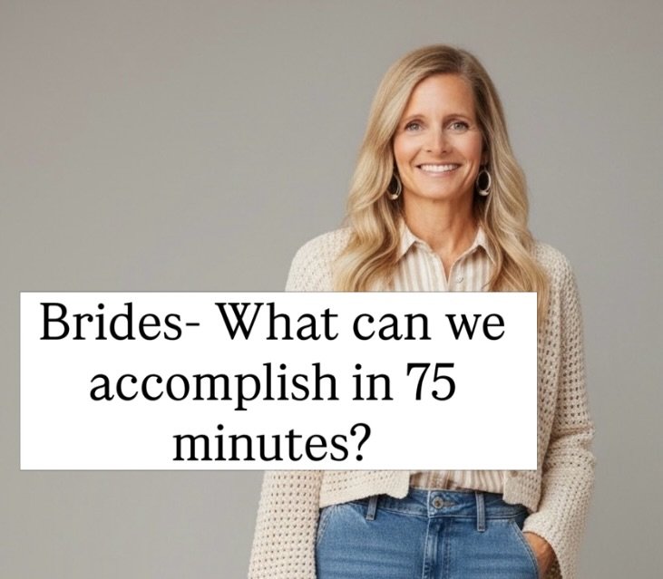 What can we actually accomplish in 75 minutes?
A lot&mdash;when you stop Googling and start talking through YOUR wedding.
You bring your questions, budget, vendor list, timeline, concerns&mdash;or even the things you&rsquo;re not sure you should be c