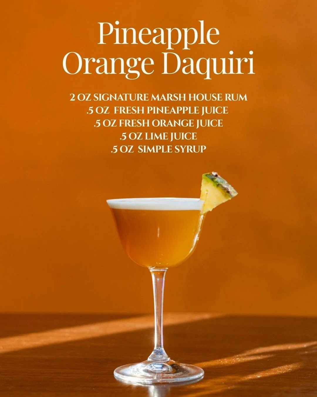 Mardi Gras season is kicking off 🎭✨ 

We're celebrating with a cocktail as vibrant as the parades. Meet the Pineapple Orange Daiquiri &ndash; tropical sunshine meets Louisiana spirit.

🍹 **PINEAPPLE ORANGE DAIQUIRI**
&bull; 2 oz Signature Marsh Hou