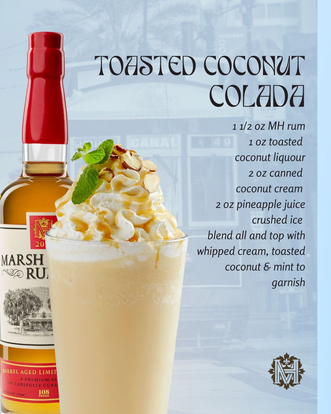 Festival season calls for something tropical, something smooth, something that tastes like Louisiana sunshine in a glass. Enter the Toasted Coconut Colada: creamy, island-inspired, and made the Marsh House way.

🥥 TOASTED COCONUT COLADA 🥥

1 1/2 oz