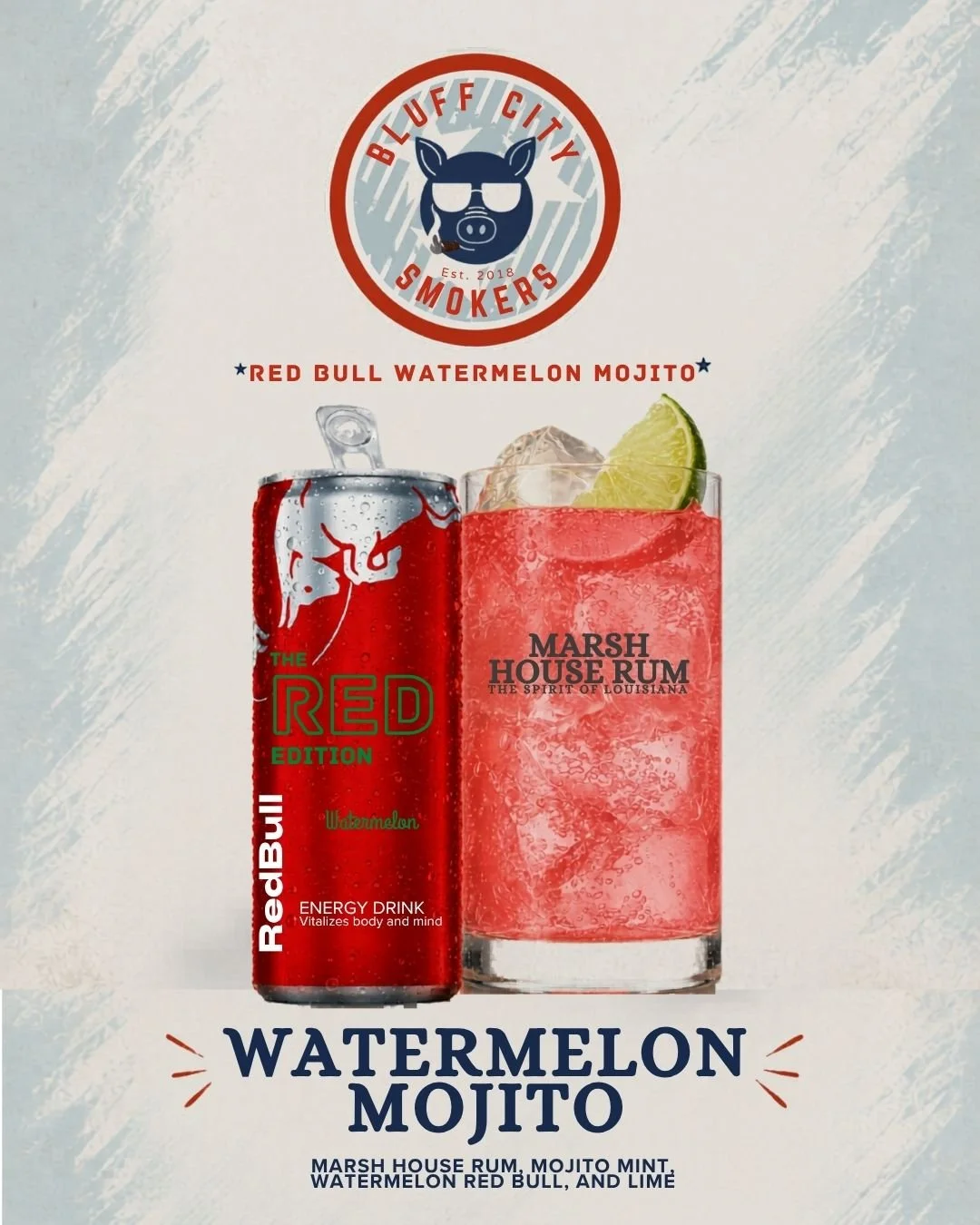Bluff City Smokers is bringing the smoke this week at the 2026 World Championship Barbecue Cooking Contest in Memphis - and we're joining in on the fun 🍉🥃

They'll be serving up our Watermelon Mojito featuring Marsh House Rum + @redbull Red Edition