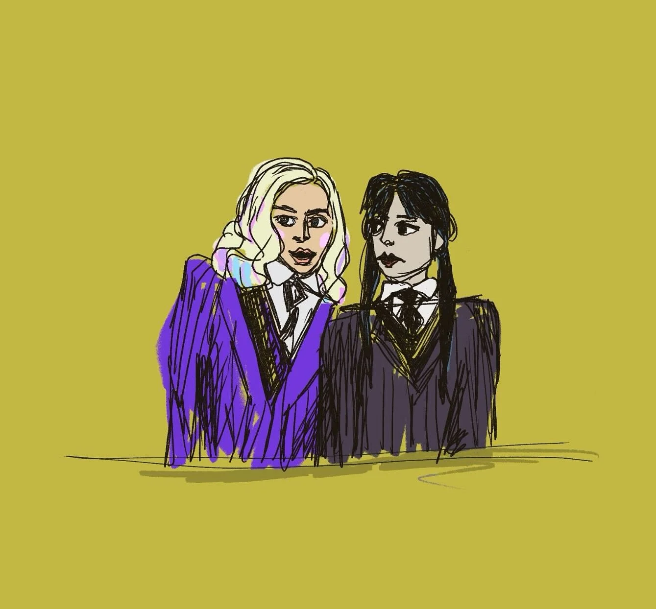 Some fanart of Enid and Wednesday 💚💕🖤 Digital illustration drawn in Procreate 

#wednesday #wednesdayaddams #enidsinclair #fanart #digitalillustration #procreatedrawings #aubreydrawsalot