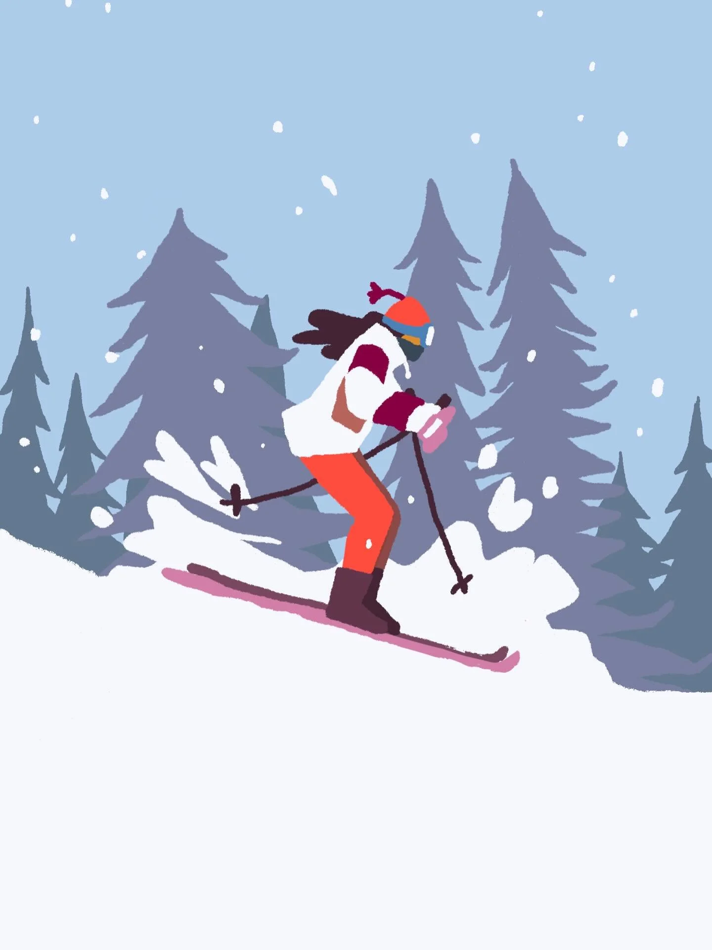 Drawing a new illustration for a holiday card design. Swipe through to see the drawing process. I ultimately went with the full illustrated background for the card design, but I do like the version where she&rsquo;s just sort of floating on a chunk o