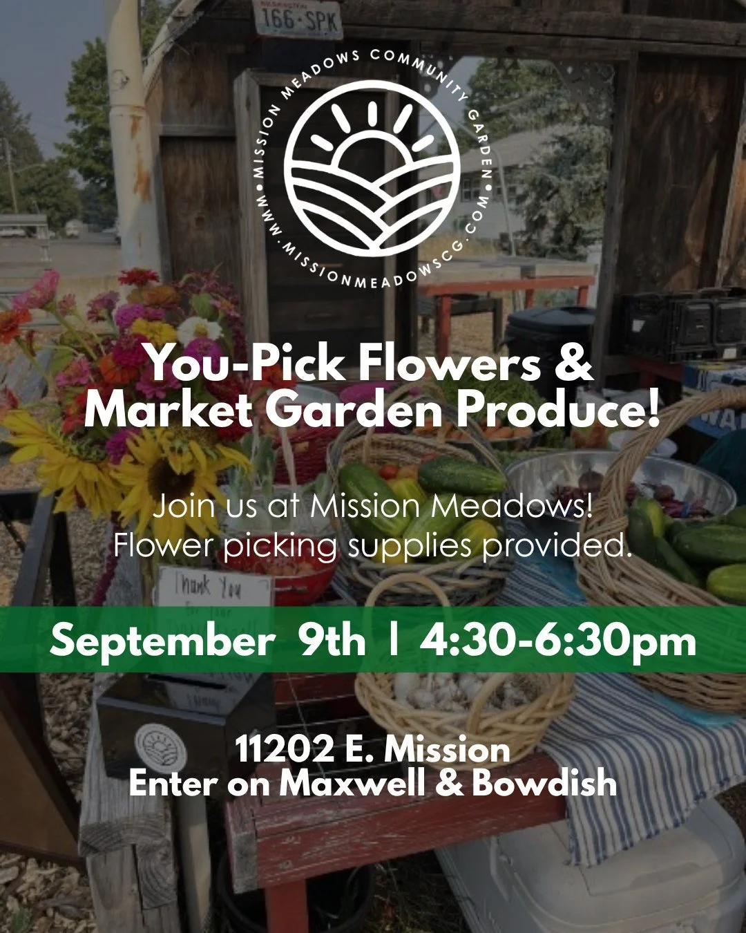 You Pick Flowers &amp; Market Night &mdash; September 9th

Join us at Mission Meadows Community Garden for Yoga in the Garden at 4pm, followed by our next You-Pick Flower &amp; Market produce event starting at 4:30!

Come see what's blooming and grow