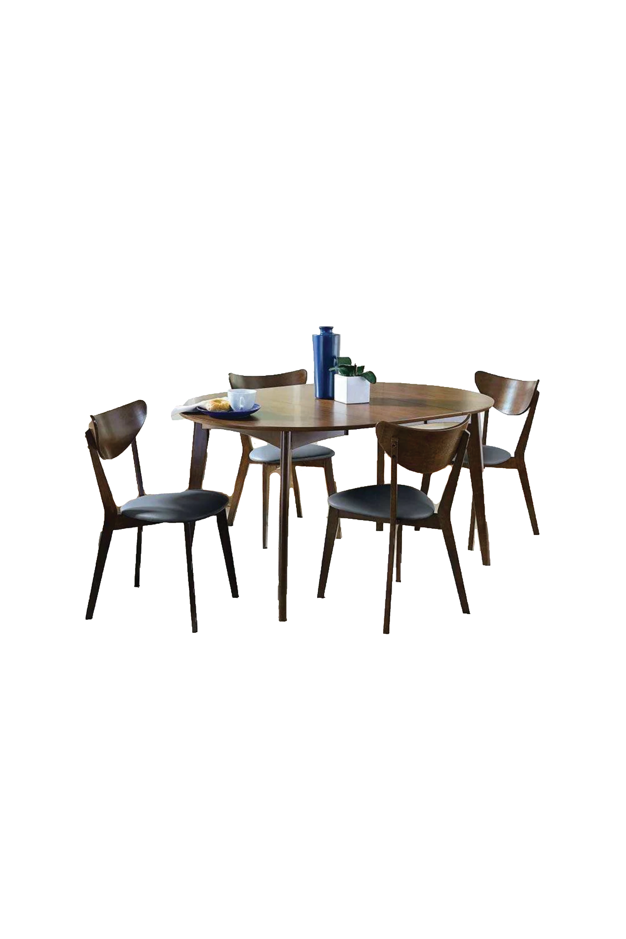Round Walnut Dining Table and Chairs