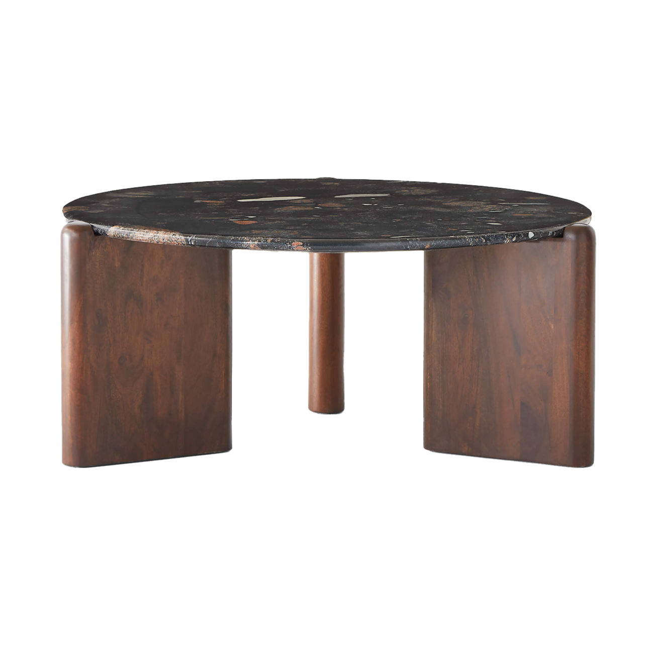 Marble and Wood Round Coffee Table