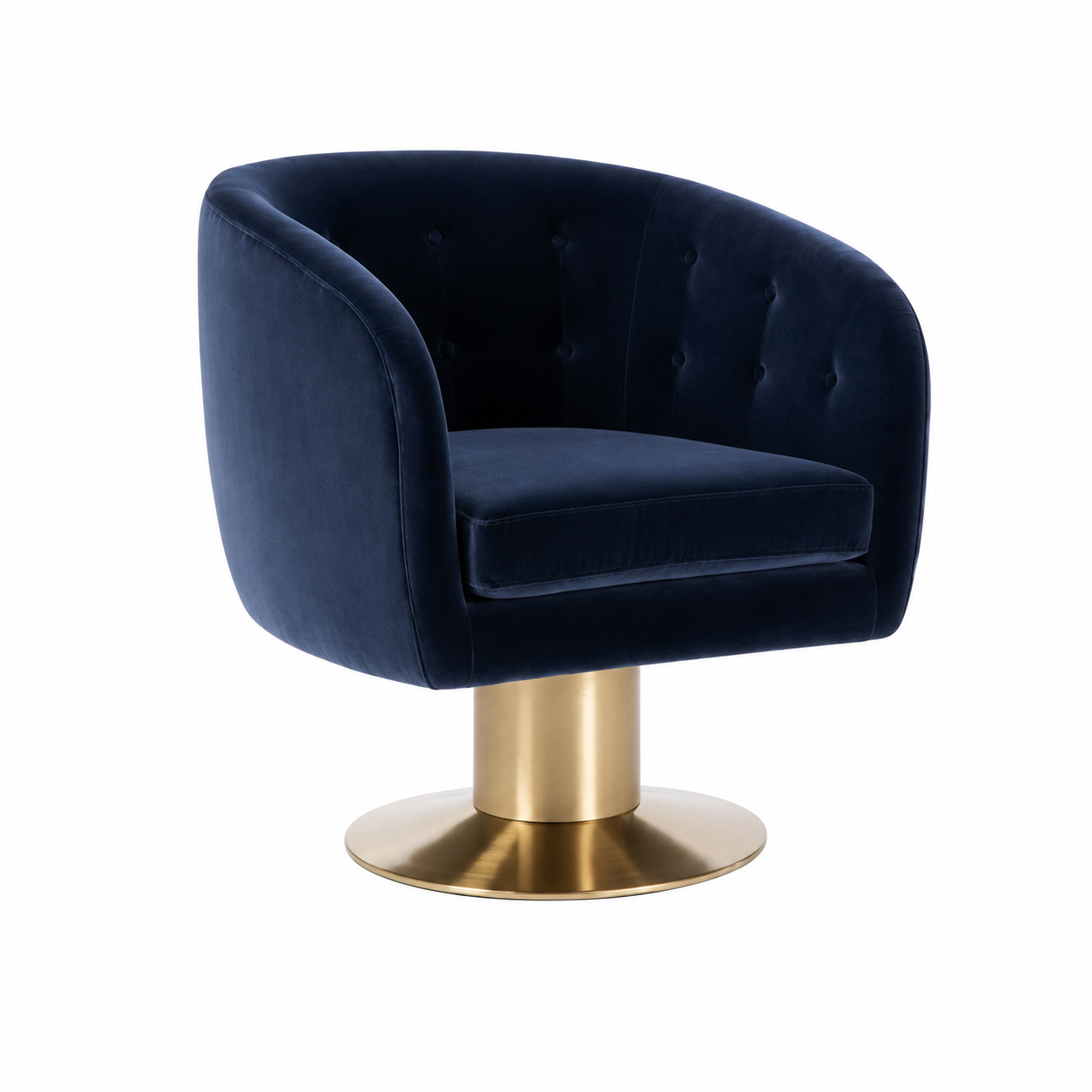Brass and Blue Velvet Pedestal Chair