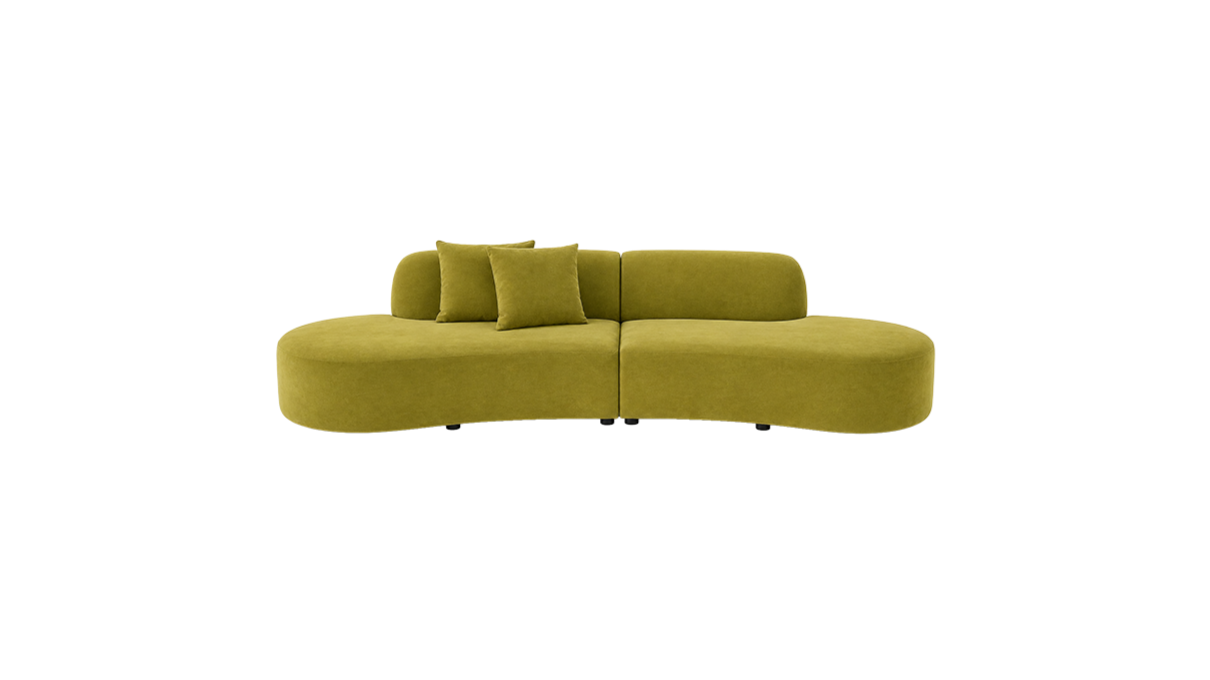 Curved Olive Velvet Sofa
