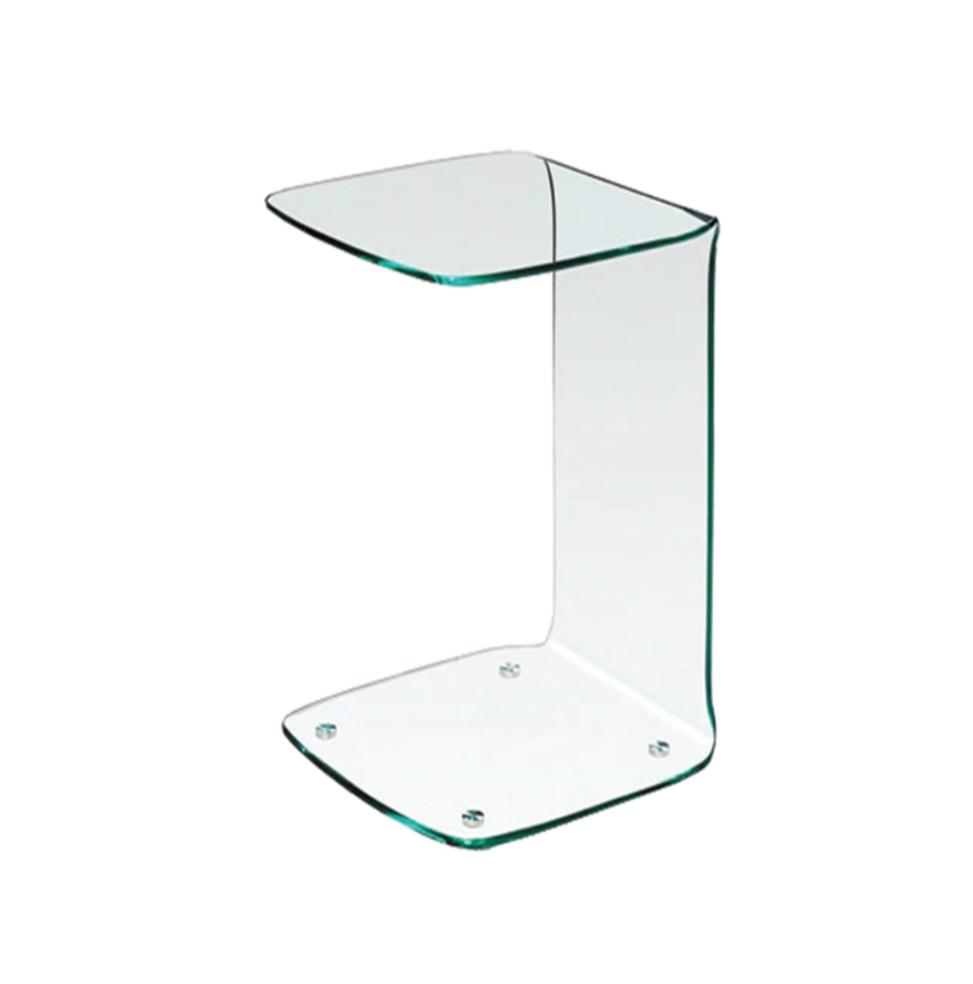Glass C-Shaped End Table