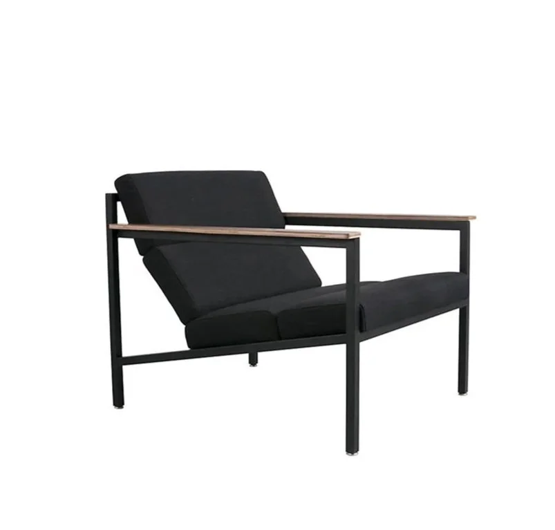 Black Lounge Armchair with Walnut Frame