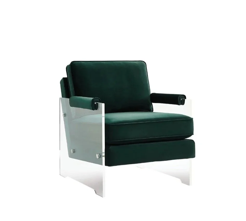 Green Velvet Acrylic Armchairs