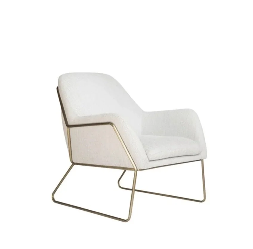 White Accent Armchair with Brass Frame