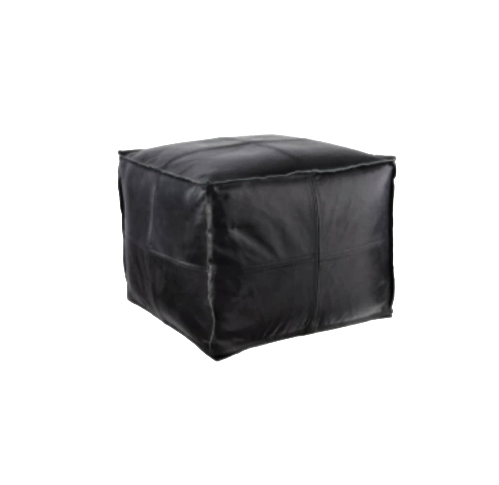 Black Leather Cube Pouf