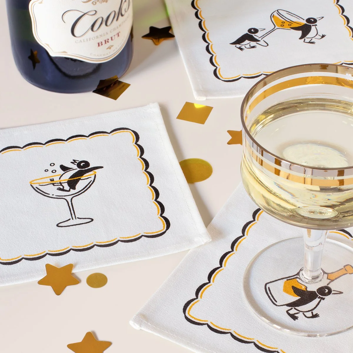 Champagne Penguins Cocktail Napkin Set.Media-05.jpg