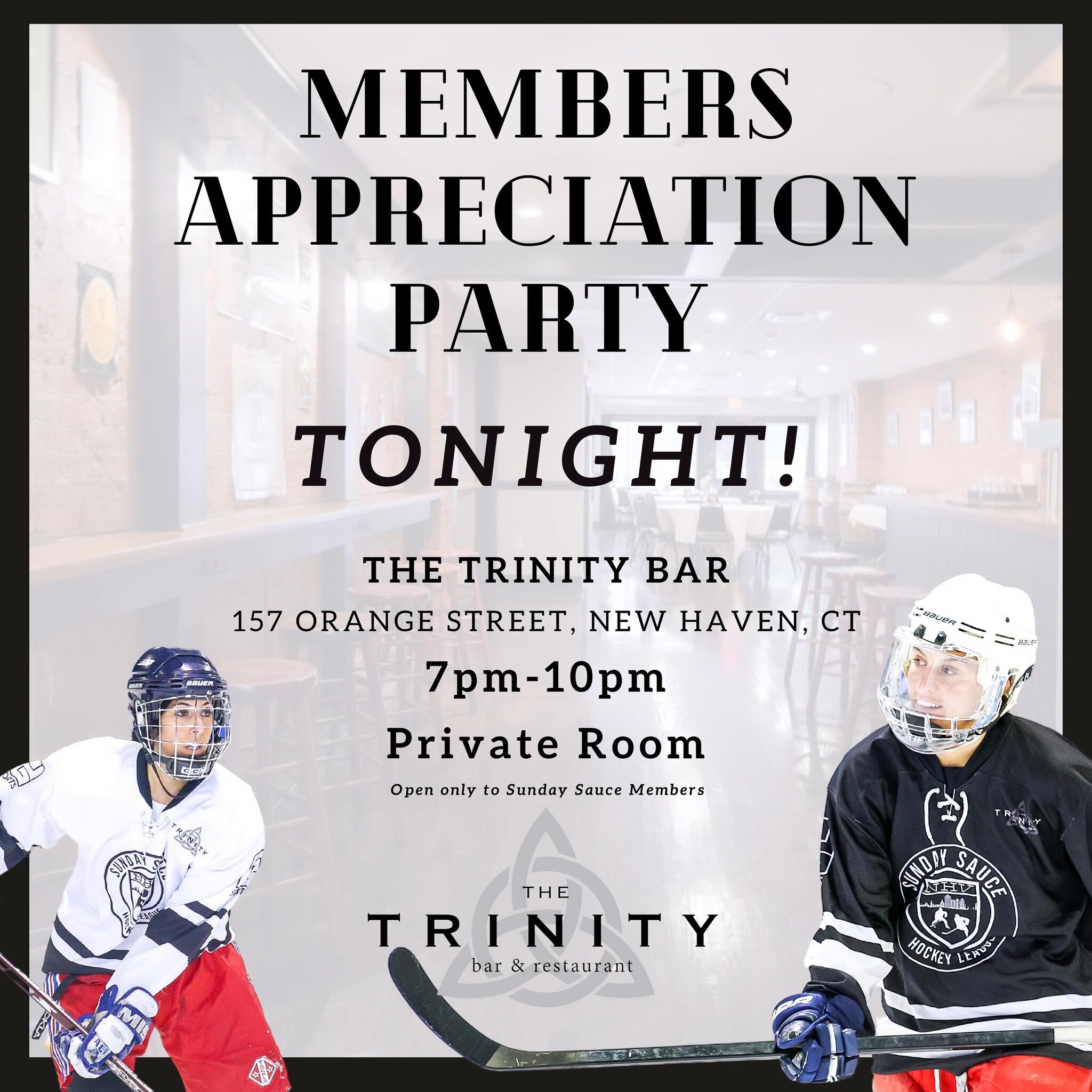 We are pumped for our Members Appreciation Party tonight at The Trinity Bar in New Haven. This event is open only to Sunday Sauce Members and will be hosted in the private party room from 7-10pm. The main bar and kitchen are open to the general publi